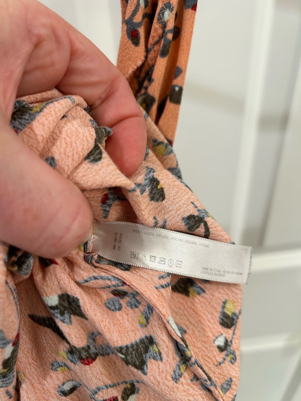 Sold Anthropologie Floreat Peach Pink Bird Floral Slip Dress Ruffle Hem Cutout - Picture 12 of 13